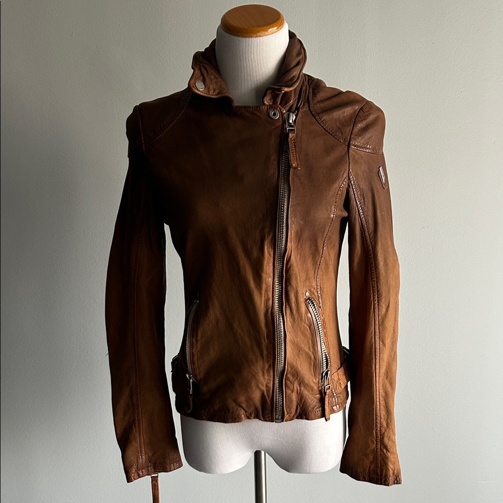 Mauritius Karyn Soft Leather Biker Jacket M Caramel NWT